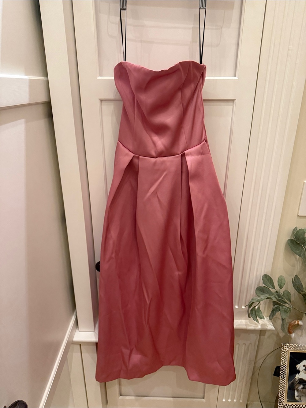 H&M Strapless Satin Dress in Dusty Rose